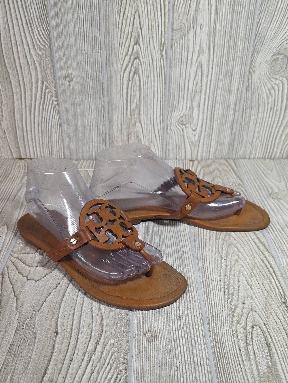 Tory Burch Miller Vintage Vachetta Brown Leather Thong Sandals Womens 9